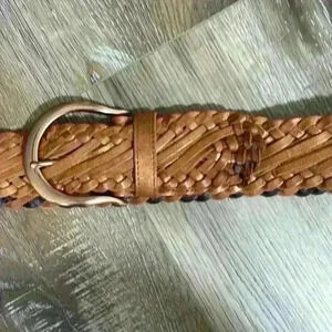 Linea Pelle Genuine Italian leather Braided Belt with Solid Brass Buckle, size M